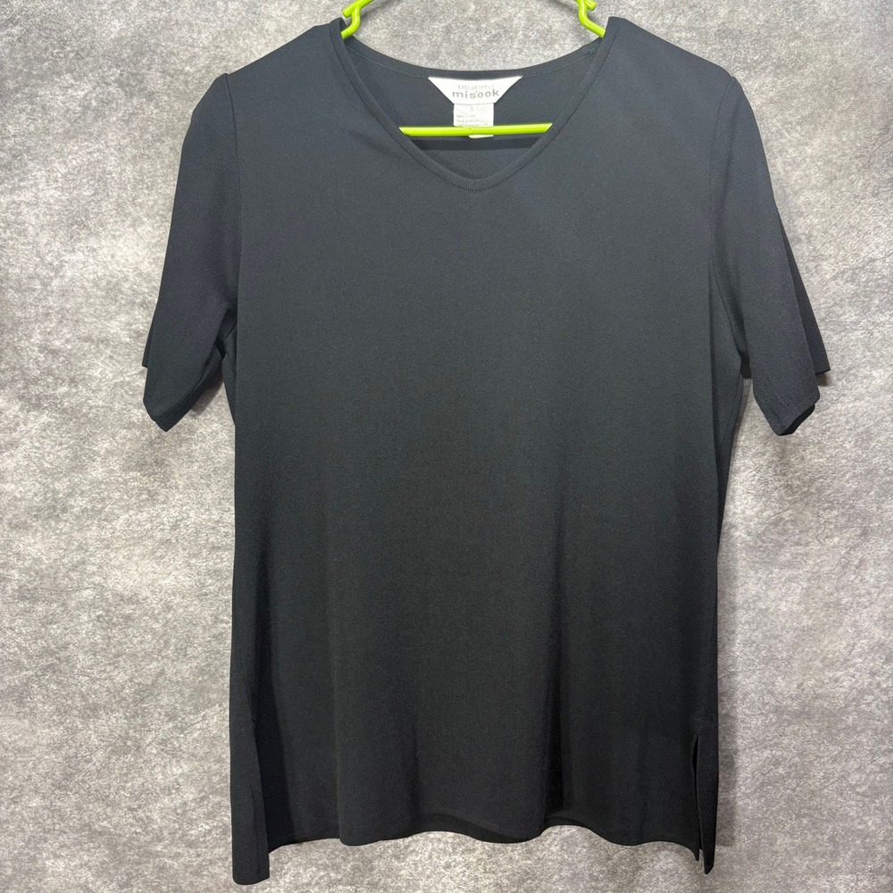 Exclusively Misook Acrylic Knit T-Shirt Basic Top Size S Black Short Sleeve